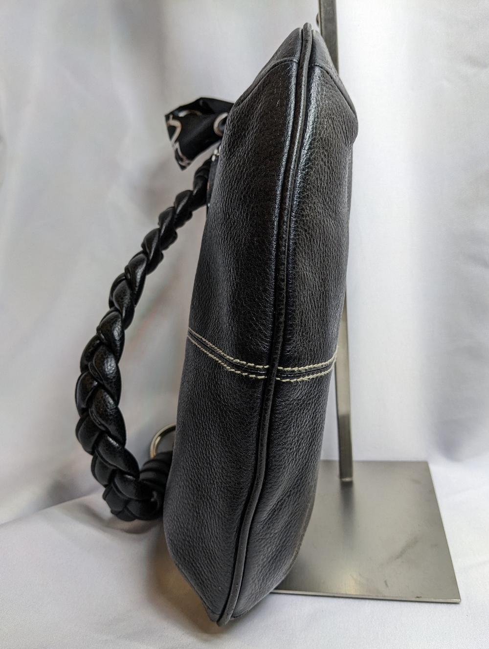 Lauren Ralph Lauren Black Leather Shoulder Bag With Chunky Braided Strap, EUC - Picture 5 of 11